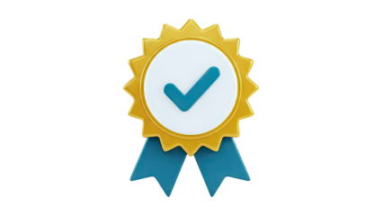 Gold Medal with Checkmark and Blue Ribbons