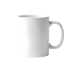 A simple white ceramic mug stands isolated on a dark solid background