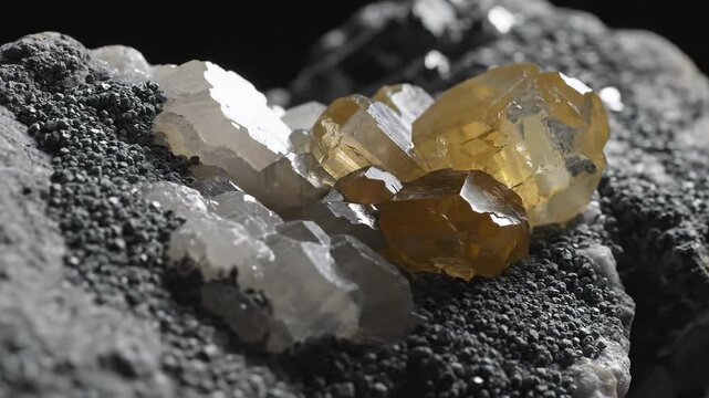 Close-up of scheelite crystals on a rock surface