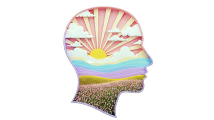 Human Head Silhouette Filled with a Serene Landscape