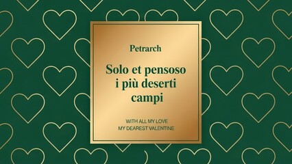 egant modern poster design featuring hearts pattern and poetic quote on emerald green background