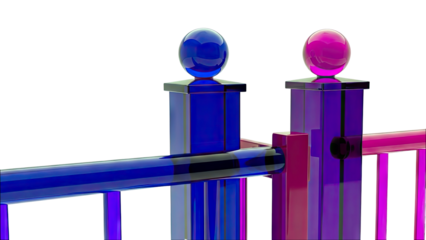 Vibrant Glass Balustrade with Blue and Pink Spheres