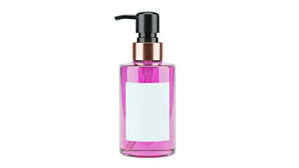 Naklejka premium Pink liquid pump bottle with blank label and rose gold accent