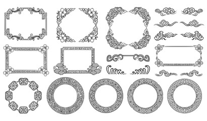 Asian golden frames and borders with traditional Chinese Korean and Japanese ornaments