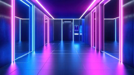 Futuristic hallway with vibrant neon lights