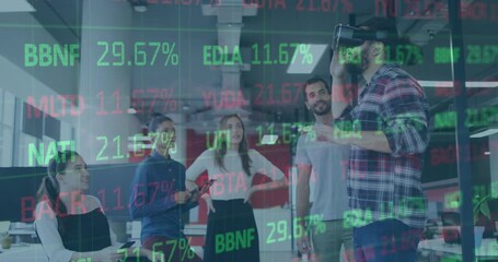 Animation of financial data processing over delivery man and van - Powered by Adobe