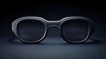 Dark, futuristic glasses, front view, on dark background