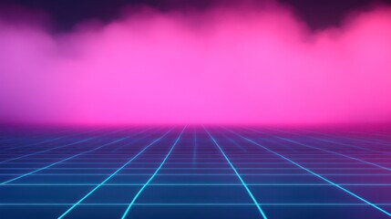 80s synthwave grid floor with pink fog