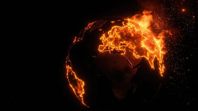 Dramatic video of Earth engulfed in flames symbolizing global crisis