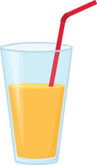 Fresh juice, a glass of fresh juice, a glass of orange juice with a straw. Vector, cartoon illustration, poster, postcard.