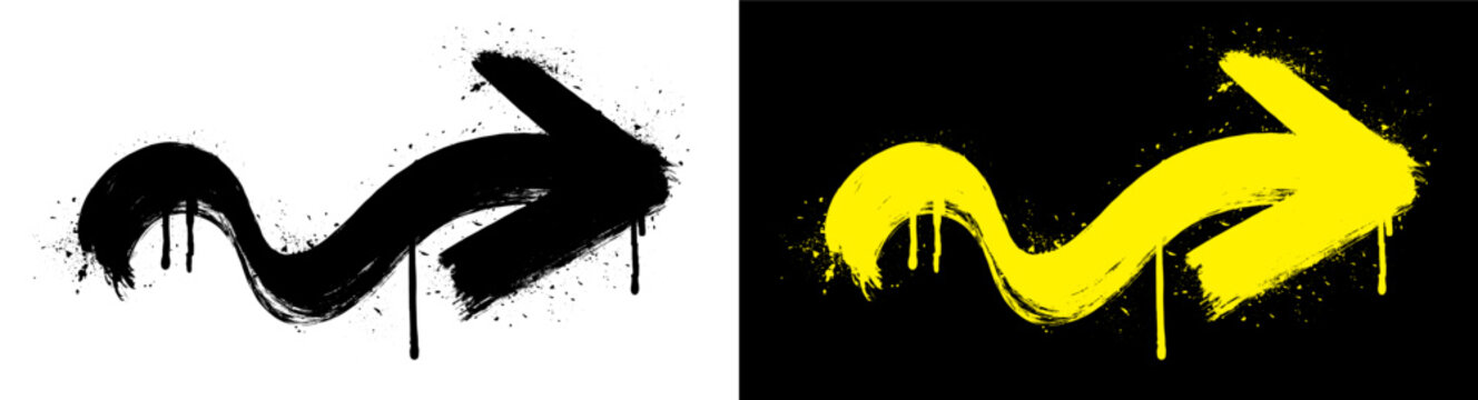 Graffiti spray paint arrow pointing right with bold grunge texture, overspray, drips, and splatters. Urban street art vector style perfect for stickers, tattoos, hip hop designs, and modern graphics