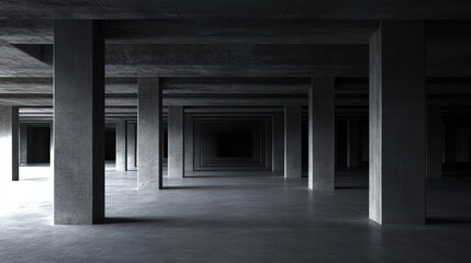 Fototapeta premium Empty, concrete underground parking garage