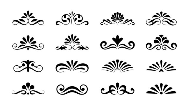 Set of 12 black decorative elements vector isolated PNG with Transparent Background