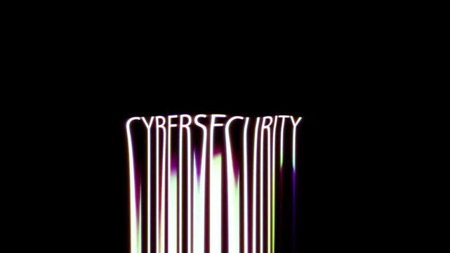 Cybersecurity concept with glowing text on dark background