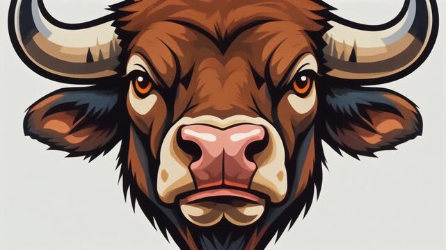 Cartoon bull faces with large horns illustration featuring a symmetrical design