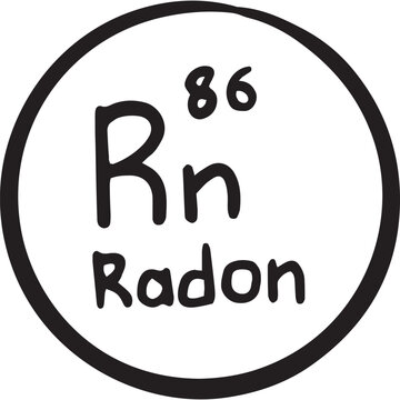 element symbol &ldquo;Rn&rdquo; and atomic number 86, signaling radon gas hazard. Clean line art for environmental reports, safety apps, radon tests, property. Monochrome circle icon