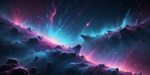 Space scene with a blue and purple sky
