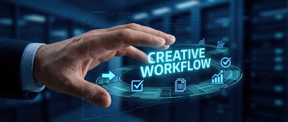 Creative Workflow: Hand Interacting with Futuristic Interface