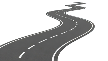 Winding Road with White Dashed Lines on White Background