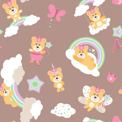 Seamless Pattern off Whimsical Teddy Bear Princesses