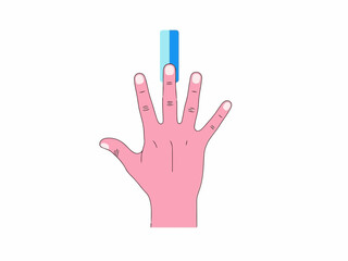 Obraz premium Hand with blue cylinder object on fingers