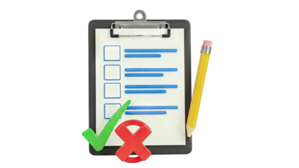 Checklist with Pencil, Checkmark, and Cross