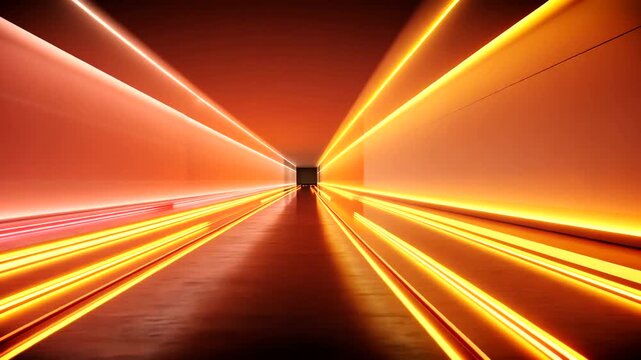 Abstract hallway with parallel lines of light fading into the distance