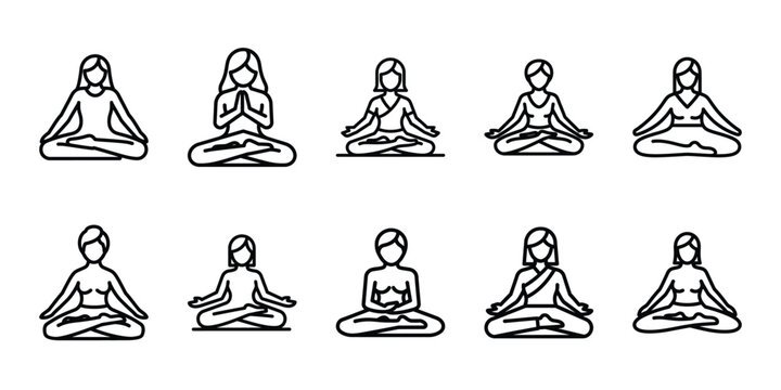 Party celebration yoga retreat line art icon set. Minimalist Holiday line art vector icons collection