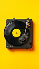 Vintage turntable record player spinning vinyl music
