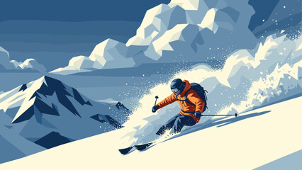 Obraz premium Dynamic winter sports scene with skier on snowy mountain