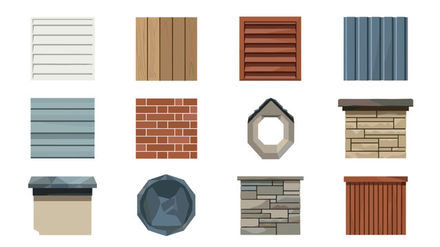 Set of building material textures: wood, brick, stone, and metal patterns