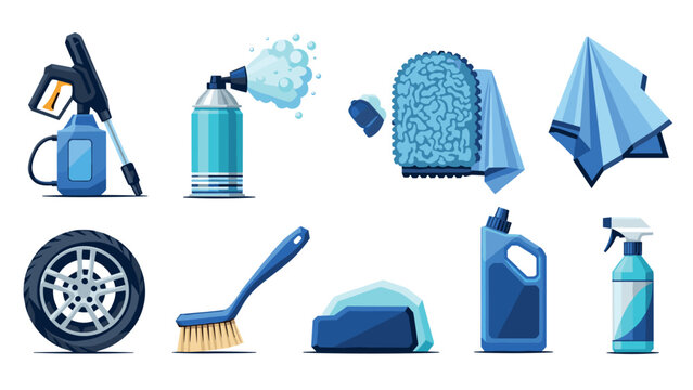 Car cleaning essentials collection: tools and products for maintenance