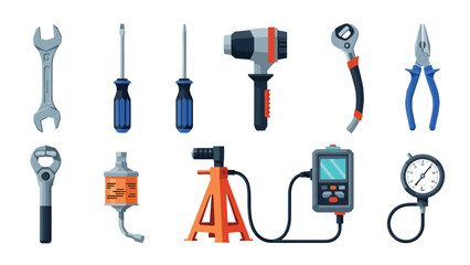 Fototapeta premium Collection of workshop and repair tools in modern flat design