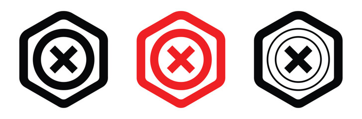 Obraz premium Warning signs icons with X marks in hexagon shapes,Warning triangle icon vector. Logo Template illustration design,