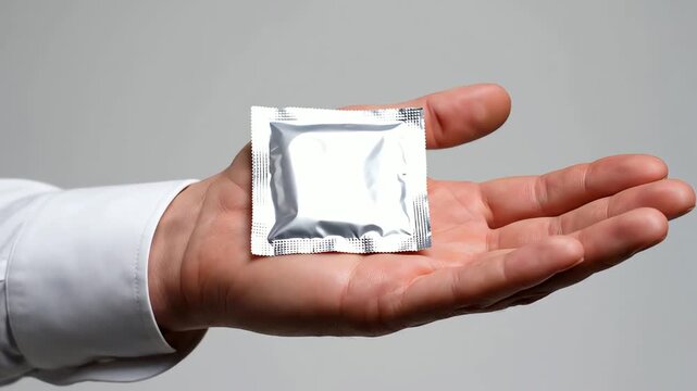 Hand Demonstrates Condom Packet In A Safe Context.