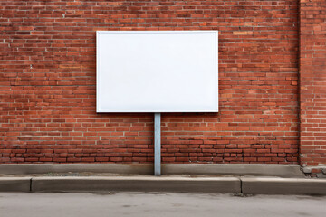 Blank white signboard on red brick wall with copy space.