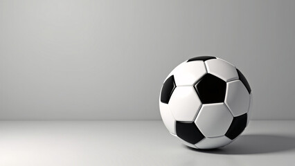 Soccer ball rests on light gray floor&mdash;soft shadow and clean geometry evoke sport-core clarity, minimalist elegance, and visual stillness.
