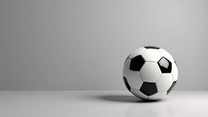 Soccer ball rests on reflective gray floor&mdash;soft shadows and iconic geometry evoke sport-core clarity, minimalist elegance, and visual stillness.
