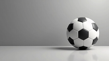 Soccer ball rests on reflective gray floor&mdash;soft shadows and muted tones evoke sport-core elegance, minimalist clarity, and contemplative stillness.
