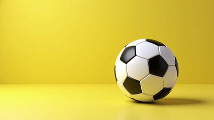 Soccer ball rests on yellow floor&mdash;bold contrast and soft shadows evoke sport-core clarity, minimalist elegance, and visual pop.
