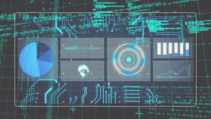 Animation of data processing on black background - Powered by Adobe