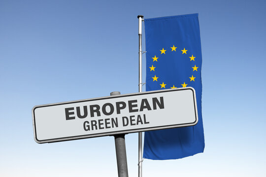 European Grean Deal, Metal sign with EU-flag