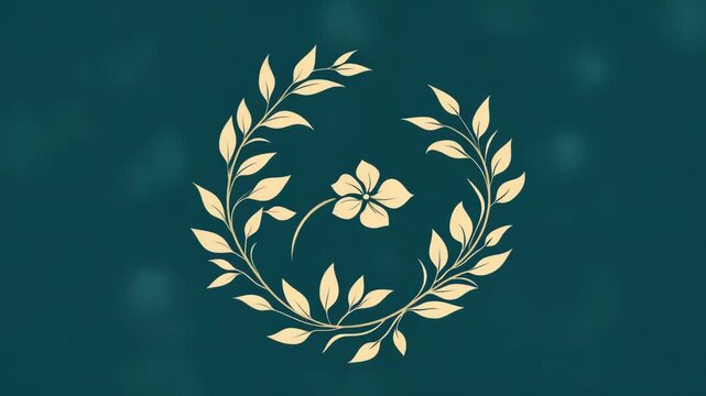 Teal blue backdrop with a golden wreath of leaves and flowers, suitable for award ribbons or wall art