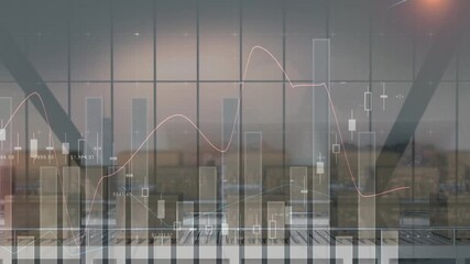 Animation of graphs on digital interface with cardboard boxes moving on conveyer belt - Powered by Adobe