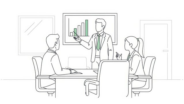 Business meeting with charts and graphs presented in a modern office space. - Powered by Adobe