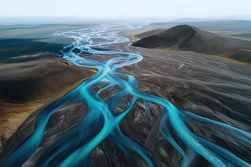 Icelandic landscape with mountains and glacial river