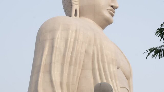 The Great Buddha statue , Closeup, Bodh Gaya, Bihar, Statue is constructed from a combination of sandstone and red granite blocks