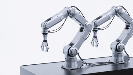 Industrial robotic arms in operation