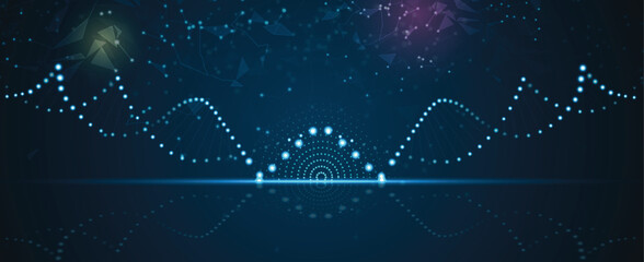 Fototapeta premium Futuristic molecule and genetic code, DNA strands, connected neural web