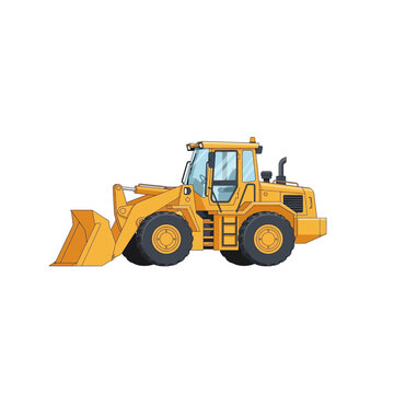 Vibrant Yellow Front End Loader or Wheel Loader Construction Heavy Machinery Illustration, Isolated on Clean White Background for Earthmoving Projects